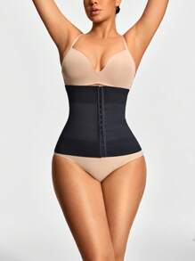 SHAPORA Women Solid Front Button Seamless Waist Cincher - Black - View 5