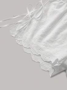 Sweetra Women Summer Holiday Lace Embroidery Side-Tie Shorts - White - View 3