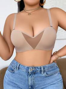 Dây đeo có thể tháo rời 2 cách mặc Áo ngực trơn bóng thoải mái & Áo ngực không dây cho phụ nữ ngoại cỡ - Màu be - Xem 4