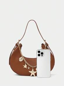 SHECARRY 女士时尚个性街头 Y2K 魅力链条手提包 - 棕色 - 查看 4