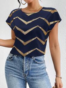 SHEIN Privé 女式休闲优雅宽松金属肩衬衫上衣，女式纯色缎面蝙蝠袖褶皱衬衫