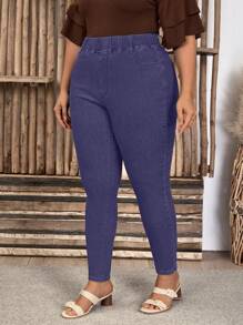 EMERY ROSE Plus Size Women Elastic Waist Pockets Casual Skinny Jeans - Purple - View 4