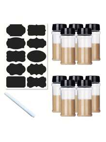 SHEIN Basic living 2/4/14pcs/1 Set Of Plastic Spice Jars With Clip Covers, Kitchen Storage Racks, Label Kits, Asymmetrical Stickers, Blackboard Stickers, PVC Waterproof Self-Adhesive Seasoning Jar Labels, Double Lid Seasoning Jars, Kitchen Household Salt, Monosodium Glutamate Seasoning Bottles, Sealed Moisture-Proof Large Caliber Transparent Measurable Seasoning Bottle Storage Racks, Simple Bottle Mouth Clip Food Clip Kitchen Clip Two-Color Plastic