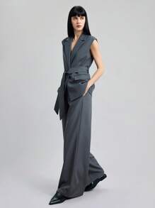 Ontre 2025 Autumn/Winter Women's Clothing, Fall/Winter Women's Wear, Back To School, Halloween, Christmas, Business Casual, Retro Dignified Elegant Versatile Basics, Nashville Apparel, Solid Color Vest, Pants, Suit Set, Gray Suit, Casual Urban, Minimalist Commuter, Unisex Suit, Vest Suit Set, Party Wear, Carnival, Teacher Outfit