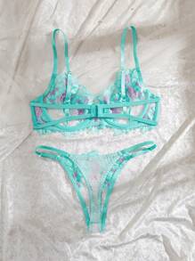 2pcs/Set Women's Colorful Sexy Lingerie Set - Green - View 2