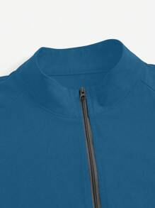 TaskEZ Contrast Color Scrub Uniform Jacket, Solid Long Sleeve Zipper, Fashion For Summer - Dusty Blue - View 3