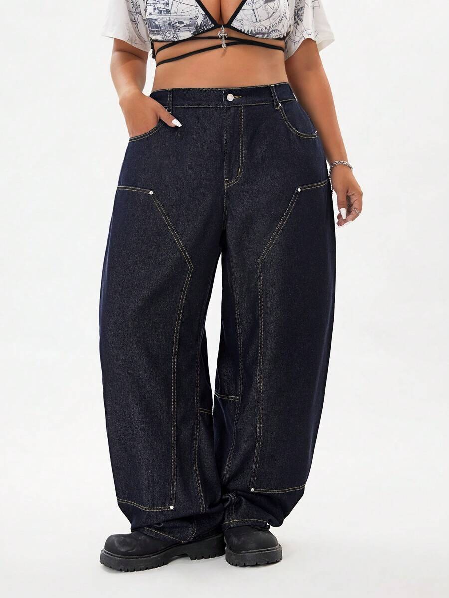 Jeanoix Jeans rectos de talla grande, de corte holgado y casual, para primavera/verano