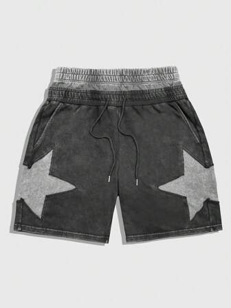 Street Life Herren Vintage Lässig ausgewaschene Kontrast Farbige Stern Muster Shorts