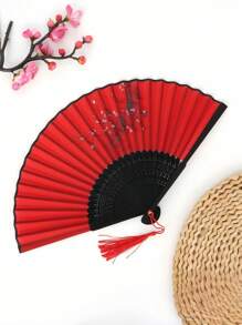 SHEIN 1 件女士竹折扇，中国古风，学生礼物，单面花卉图案，适合服装搭配、拍照道具、家居装饰和派对用品生日礼物毕业、母亲节礼物 - 彩色 - 查看 4
