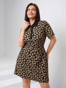 SHEIN Clasi Vestido casual de manga corta de verano talla grande para mujer - Caqui - Ver 3