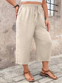 EMERY ROSE Quần dài 7/10 thoải mái, họa tiết thường ngày cỡ lớn dành cho nữ, thích hợp cho kỳ nghỉ ở vùng nông thôn vào mùa xuân/hè - Màu be - Xem 6