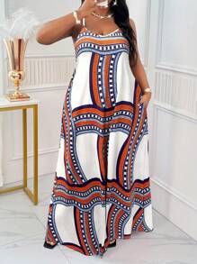 SHEIN Lady Spring And Summer Casual Beach Spaghetti Strap Ball Gown Cami Dress Plus Size Dresses Plaid Dress African Dress - White - View 5