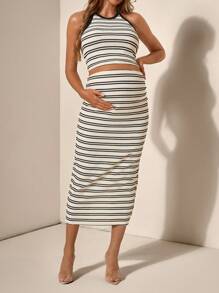 SHEIN Maternity Two Pieces Suits Vacation Outfits Summer - Black and White - View 6