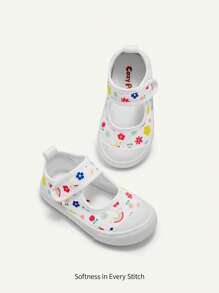 Cozy Pixies 1 双女童彩色花朵帆布魔术贴鞋，甜美可爱，舒适透气平底鞋，适合日常休闲穿着，四季皆宜 - 白色 - 查看 4