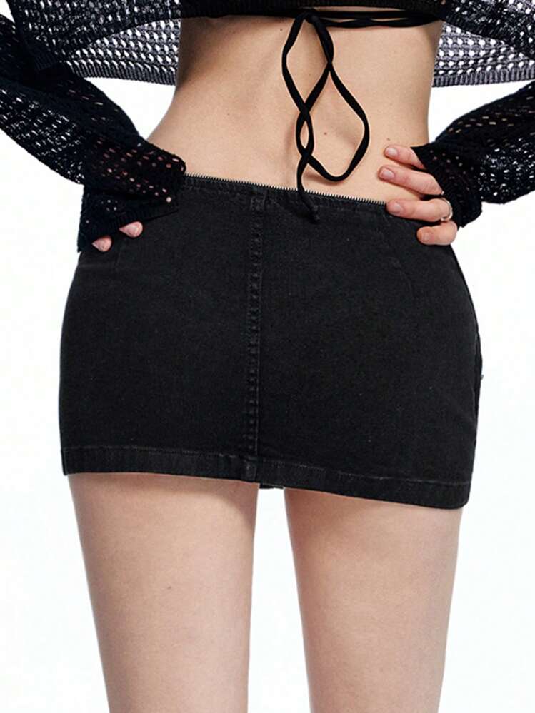 LYSMO Women Denim A-Line Skirt, Fashionable For Summer - Black - View 2