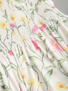 Sweetra 女式新款花卉藤蔓印花系带肩带连衣裙，节日波西米亚复古连衣裙，野餐连衣裙，春夏季约会夜连衣裙 - 彩色 - 查看 3