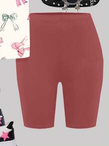 SHEIN Leap Crew 2 件套青少年女孩休闲简约短袖上衣和短裤套装，适合夏季 - 彩色 - 查看 5