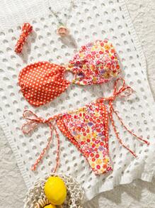 SHEIN Swim Ensemble bikini sexy 2 pièces en tissu double à la mode, tenue de plage d'été - Multicolore - Voir 7