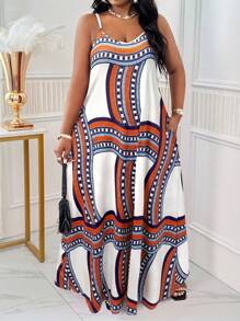 SHEIN Lady Spring And Summer Casual Beach Spaghetti Strap Ball Gown Cami Dress Plus Size Dresses Plaid Dress African Dress - White - View 4