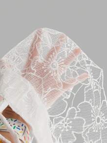 SHEIN MOD Lace Asymmetrical Hem Charming White Top With Front Tie, Beach, Bohemia, Fairycore, Sexy, Lace, Going Out, Sheer, Tea Party, Vacation Top