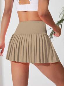 CourtClass 运动裙 - 纯色短裙，夏季时尚 - 卡其色 - 查看 2