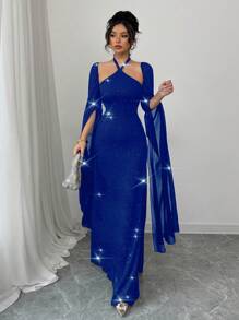 Rafferiza Black Party Maxi Halter Dress For Women - Blue - View 3