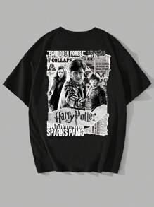 HARRY POTTER X SHEIN Camiseta de manga corta con cuello redondo y gráfico de figura y letra para mujer