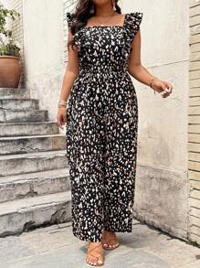 SHEIN LUNE Plus Size Strapless Square Neck Summer Jumpsuit - Multicolor - View 4