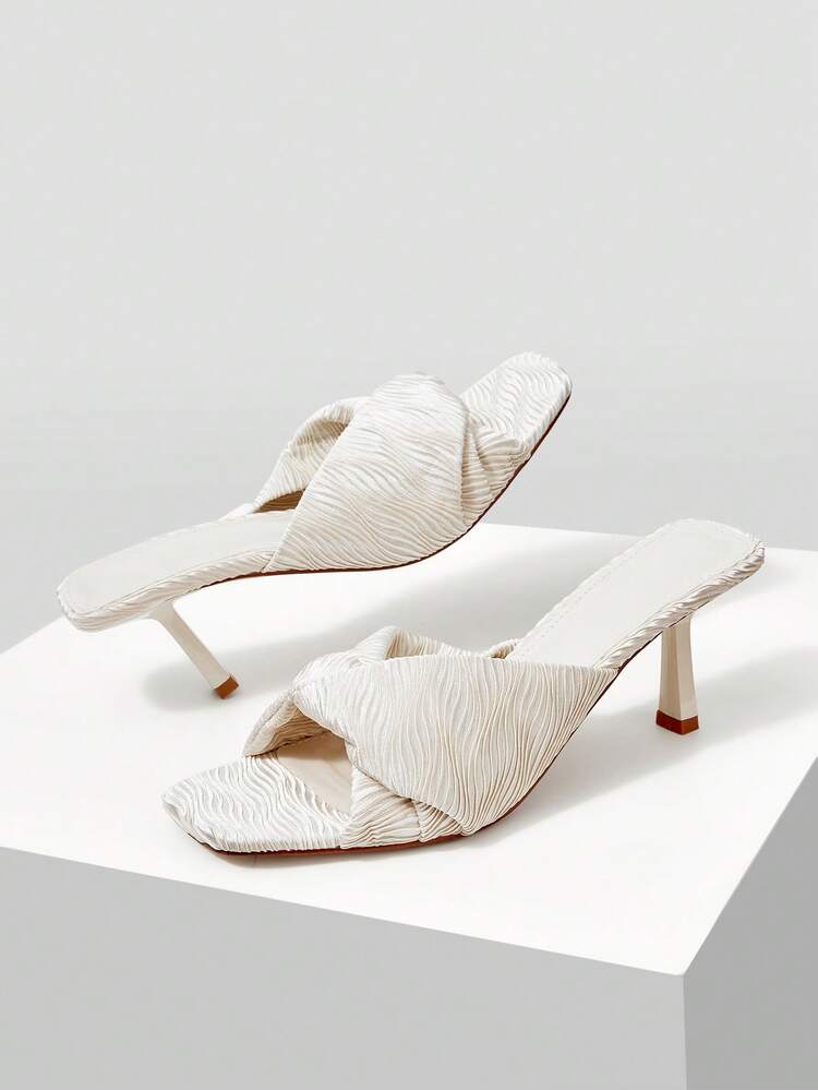 SOLID COLOR FASHIONABLE PERSONALIZED STILETTO HEEL SQUARE TOE MULE SANDALS FOR WOMEN