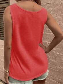 EMERY ROSE Nueva blusa tipo camiseta relajada y casual con botones delanteros para mujer de tallas grandes - Rojo - Ver 2