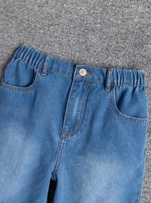 SHEIN 青少年男孩牛仔两件套服装 - 深色水洗藍 - 查看 5