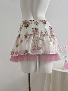 Sweetra 女式低腰迷你碎花图案半身裙，夏季时尚 - 白色 - 查看 2