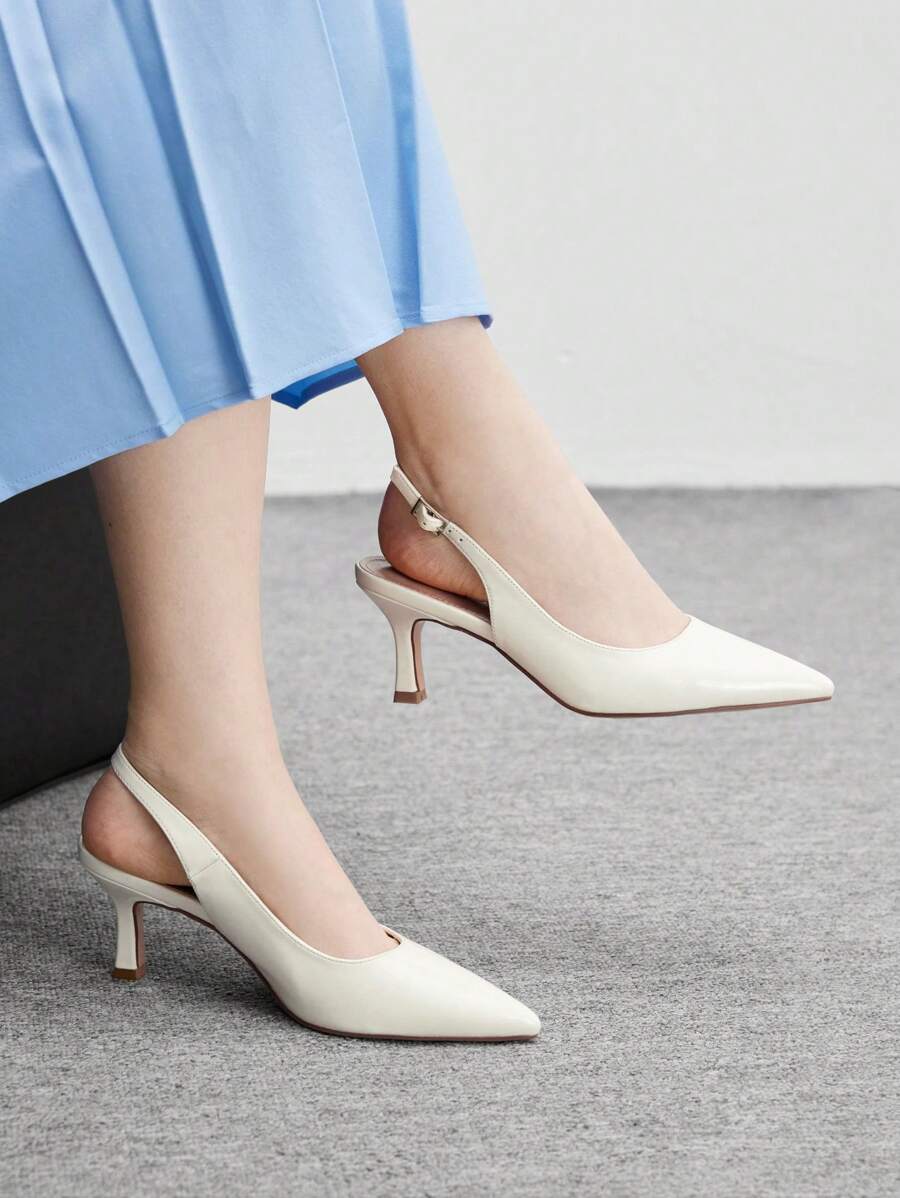 CUCCOO BIZCHIC Ivory Pointed Toe Stiletto High Heel Women Shoes, For Commute, Dating, Party, Vacation For Christmas - Beige - View 1