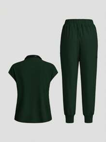 TaskEZ 纯色立领上衣和系带口袋裤手术服套装