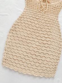 Soleia 大码性感细肩带 V 领镂空珠饰修身针织连衣裙，度假细肩带露背渐变色连衣裙，适合度假、约会、下午茶、音乐节、波西米亚风