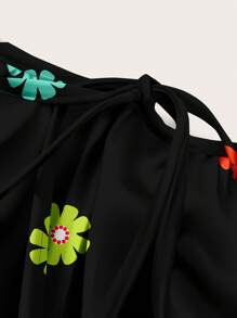 SHEIN EZwear Summer Sexy Black Knit Bodycon Mini Dress With Spaghetti Straps - Multicolor - View 4