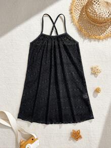 SHEIN Áo choàng đi biển midi khoét rỗng màu trắng cho bé gái tuổi teen, phong cách nghỉ dưỡng - Nhiều màu - Xem 3