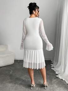 Modelyn Elegant Semi-Sheer Layered Ruffle Dress - White - View 2