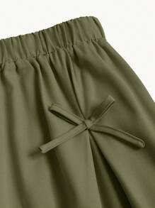 Sweetra 法式优雅甜美粉色蝴蝶结装饰伞裙，适合春夏秋冬女士 - 軍綠色 - 查看 3