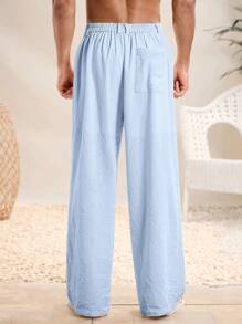 Manfinity VCAY Quần vải lanh rộng thùng thình, nhẹ, dệt kim, mặc đi biển mùa hè cho nam - Màu xanh bạc hà - Xem 2