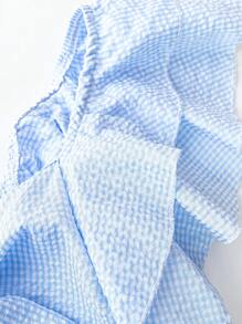 Sweetra قميص ملون بطبعة الجينجهام مطرز باكمام منفوخة قصة A - متعدد الألوان - مشاهدة 3