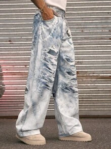 AXEPEAK Streetstyle Hosen mit weitem Bein für Herren, digital Muster - Blau - Übersicht 4