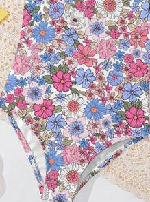 Young Girls Casual Simple Strap One-Piece Swimsuit, Suitable For Summer - Multicolor - View 5