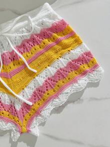 Sweetina Women Country Concert Striped Waist-Tie Beach Shorts - Multicolor - View 4