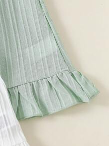 SHEIN Bộ 3 váy mùa hè cho bé gái, váy kẻ sọc và dây nơ màu trơn, thích hợp mặc thường ngày, váy dành riêng cho bé gái - Nhiều màu - Xem 5