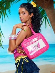Winx Club X ROMWE 3pcs Set, Butterfly & Letter Print Cute Cosmetic Pouch, Other Storage Bag - Hot Pink - View 11