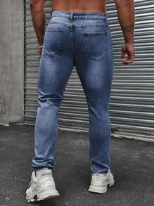 Manfinity LEGND Men's Ripped Slim Fit Casual Distressed Denim Jeans - Dark Wash - View 2