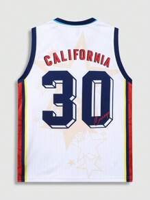 ROMWE MEN Prep Men's Basketball Street Print Sleeveless Tank Top, Suitable For Everyday Wear In Spring/Summer - Apricot - View 2