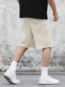 Manfinity Homme 宽松男士棉质破洞、磨损、毛边牛仔短裤