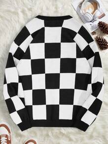 RueChic Men Square Pattern Crew Neck Regular Sweater - Black and White - View 2